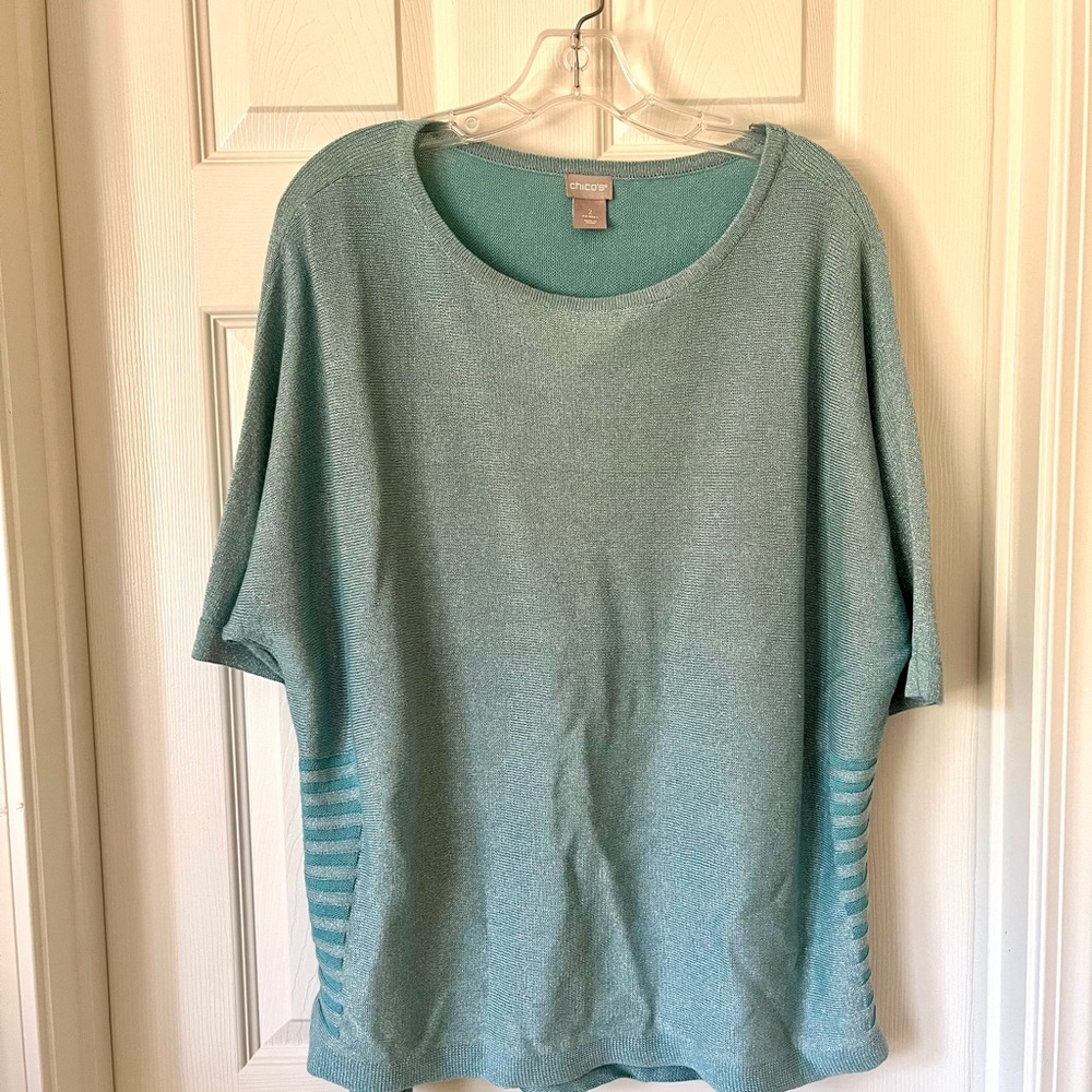 Chico's shimmery Aqua Knit Sweater